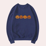 Afra – halloween-pullover mit rundhalsausschnitt und kürbismotiv für damen – Marineblau