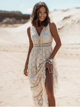Reba - Boho-Kleid mit langen Ärmeln – Beige