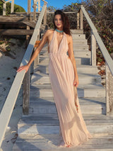 Camille | Langes Drapiertes Kleid mit Rückenfreiem Schnitt – Aprikose