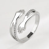 Verstellbarer Umarmungsring mit Zirkonia in Gold und Silber – Silber
