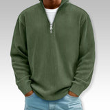 Tom – Relaxed Langarmshirt mit Reißverschlusskragen – Olivgrün