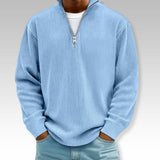 Tom – Relaxed Langarmshirt mit Reißverschlusskragen – Blau