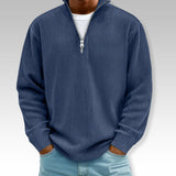 Tom – Relaxed Langarmshirt mit Reißverschlusskragen – Marineblau