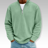Tom – Relaxed Langarmshirt mit Reißverschlusskragen – Grün
