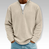 Tom – Relaxed Langarmshirt mit Reißverschlusskragen – Khaki