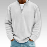 Tom – Relaxed Langarmshirt mit Reißverschlusskragen – Weiß