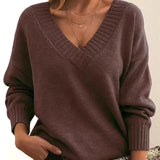 Mordane – Eleganter Langarm Pullover Mit V-Ausschnitt – Dunkelbraun