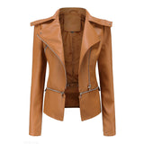 Schlanke Passform Bikerjacke für Damen | Lässig – Kamel