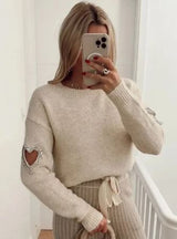 Pullover im modischen herz-ausschnitt-design für damen – Beige