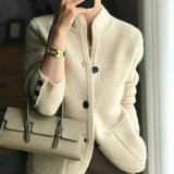 Elegante Damen Strickjacke | Kurze Jacke Mit Knöpfen – Beige