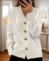 Damen Cardigan - Weicher Strick mit V-Ausschnitt – Weiß