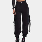 Cargohose mit hohem bund für damen – Schwarz