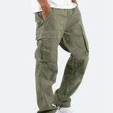 Cargohose – lockere Herrenhose, gerades Bein mit Taschen – Armeegrün