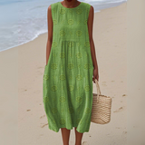 ARIANNA | GESTICKTES SOMMERKLEID – Grün