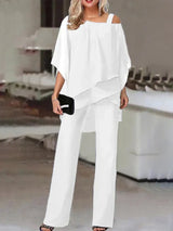 Alaine –  Elegantes zweiteiliges Chiffon-Set – Weiß