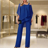Leona - Elegantes Damen-Zweiteiler Set mit Chiffon-Top – Blau