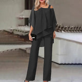Alaine –  Elegantes zweiteiliges Chiffon-Set – Schwarz