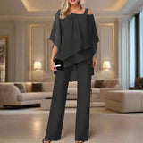 Leona - Elegantes Damen-Zweiteiler Set mit Chiffon-Top – Schwarz