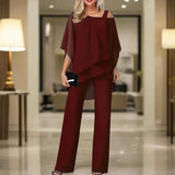 Leona - Elegantes Damen-Zweiteiler Set mit Chiffon-Top – Rot