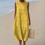 ARIANNA | GESTICKTES SOMMERKLEID – Gelb