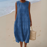 ARIANNA | GESTICKTES SOMMERKLEID – Blau