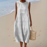 ARIANNA | GESTICKTES SOMMERKLEID – Weiß