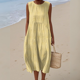 ARIANNA | GESTICKTES SOMMERKLEID – Hellgelb