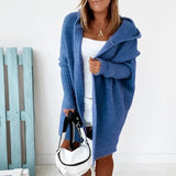 Damen Strickjacke Long Cardigan | Oversized Mit Kapuze – Blau