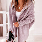 Damen Strickjacke Long Cardigan | Oversized Mit Kapuze – Violett