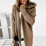 Damen Strickjacke Long Cardigan | Oversized Mit Kapuze – Khaki