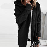 Damen Strickjacke Long Cardigan | Oversized Mit Kapuze – Schwarz