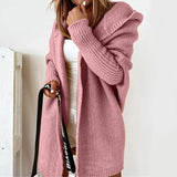 Damen Strickjacke Long Cardigan | Oversized Mit Kapuze – Rosa