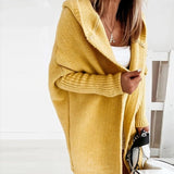 Damen Strickjacke Long Cardigan | Oversized Mit Kapuze – Gelb