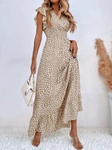 Denaiah – Stilvolles Sommerkleid mit Flügelärmeln – Beige