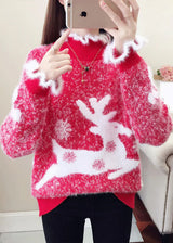 Yaretzi – lässiger Pullover mit Rüschen und dicker Nerzhaar-Stickerei – Rot