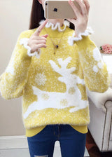 Yaretzi – lässiger Pullover mit Rüschen und dicker Nerzhaar-Stickerei – Gelb