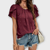 Feminine Swiss Dot Bluse für Damen mit Romantischen Blumenärmeln - Naelyss von Fadenburg – Bordeaux