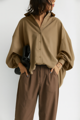 Damen Bluse | Locker geschnittene Ausführung mit klarer Form – Khaki