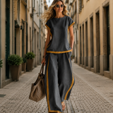 Lissara™-Set mit Minimalistischer Bluse und Einer Hose mit Figurbetonenden Schnitten – Grau