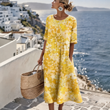 Kleid Florenne™ mit abstraktem Blumenmuster und weiter Passform – Gelb