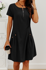 Tammy | Knopfdetail Taschen Kleid – Schwarz