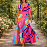 Denise | Damen Blumenkleid V-Ausschnitt Fließend Sommer – Rosa