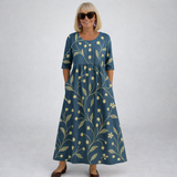Zunia – Midi-Kleid Mit Blumenmuster Und Taschen – Marineblau