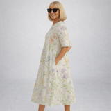 Zunia – Midi-Kleid Mit Blumenmuster Und Taschen – Weiß