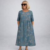 Zunia – Midi-Kleid Mit Blumenmuster Und Taschen – Blau