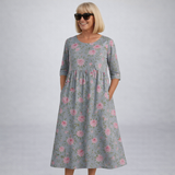 Zunia – Midi-Kleid Mit Blumenmuster Und Taschen – Grau