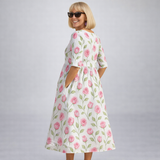 Zunia – Midi-Kleid Mit Blumenmuster Und Taschen – Rosa