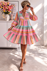 Elena | Gemustertes Fließendes Midi-Kleid – Rosa