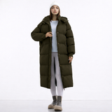 Damen Jacke | lange Ausführung mit Kapuze und Frontverschluss – Dunkelgrün