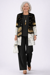 Yvonne | Elegantes 3-teiliges Casual-Set – Schwarz & Gold Marmor